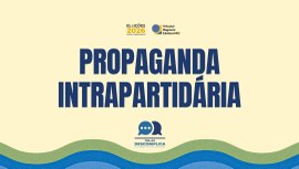Arte institucional com fundo em tom bege claro. Na parte superior, aparecem as marcas das Eleiçõ...