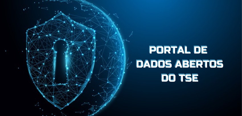 TSE disponibiliza informações de todas as eleições no Portal de Dados Abertos Banner em fundo azul, escrito: Portal de Dados Abertos do TSE. Do lado esquerdo, o desenho de um...