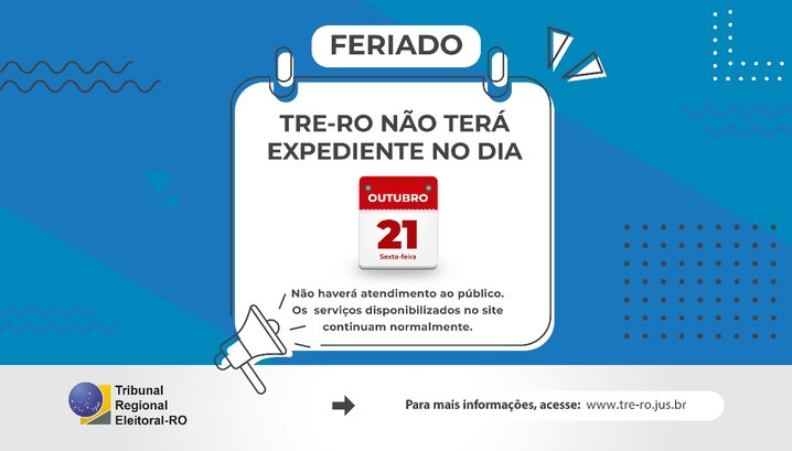 Justiça Eleitoral de Rondônia suspende expediente em todo o estado nesta sexta-feira (21/11) O atendimento será interrompido na Secretaria e Zonas Eleitorais por conta da transferência do f...