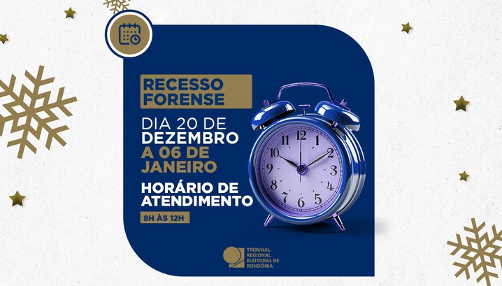 TRE-RO funciona em regime de plantão no Recesso Forense O atendimento ao público ficará disponível, nos dias úteis, de 8h às 12h