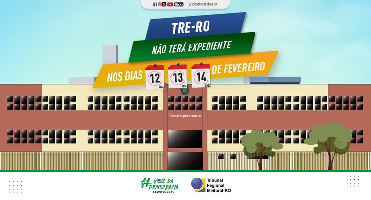 TRE-RO suspende expediente no Carnaval O atendimento ficará suspenso nos dias 12, 13 e 14 de fevereiro na Secretaria do Tribunal e nas ...